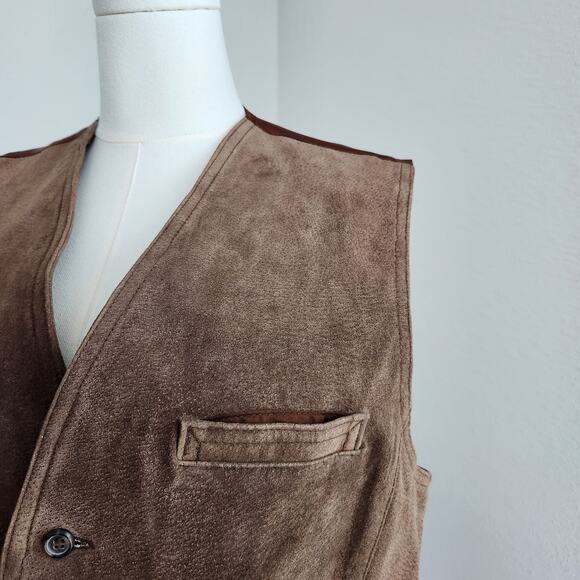 Vintage 90s Brown Genuine Leather Vest Button Down Western Suede Sleeveless XL - Picture 3 of 10